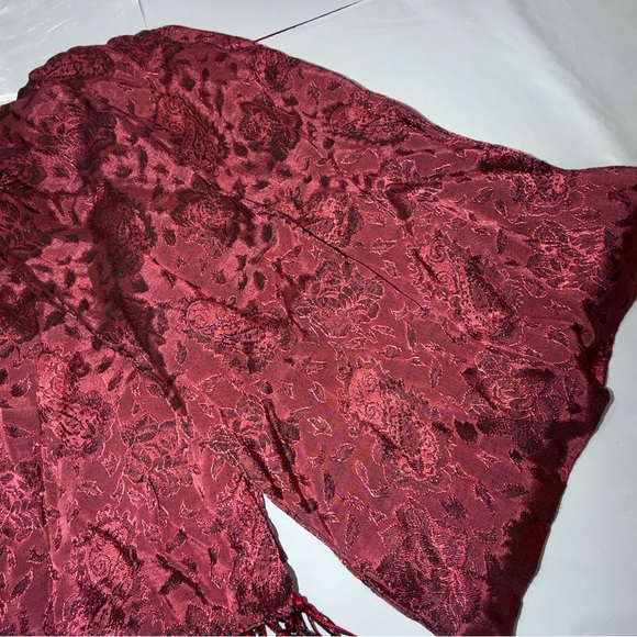 Vintage RED GLENTEX Paisley floral Print Long Scarf Rayon Black Red Long Fringe - Picture 8 of 13